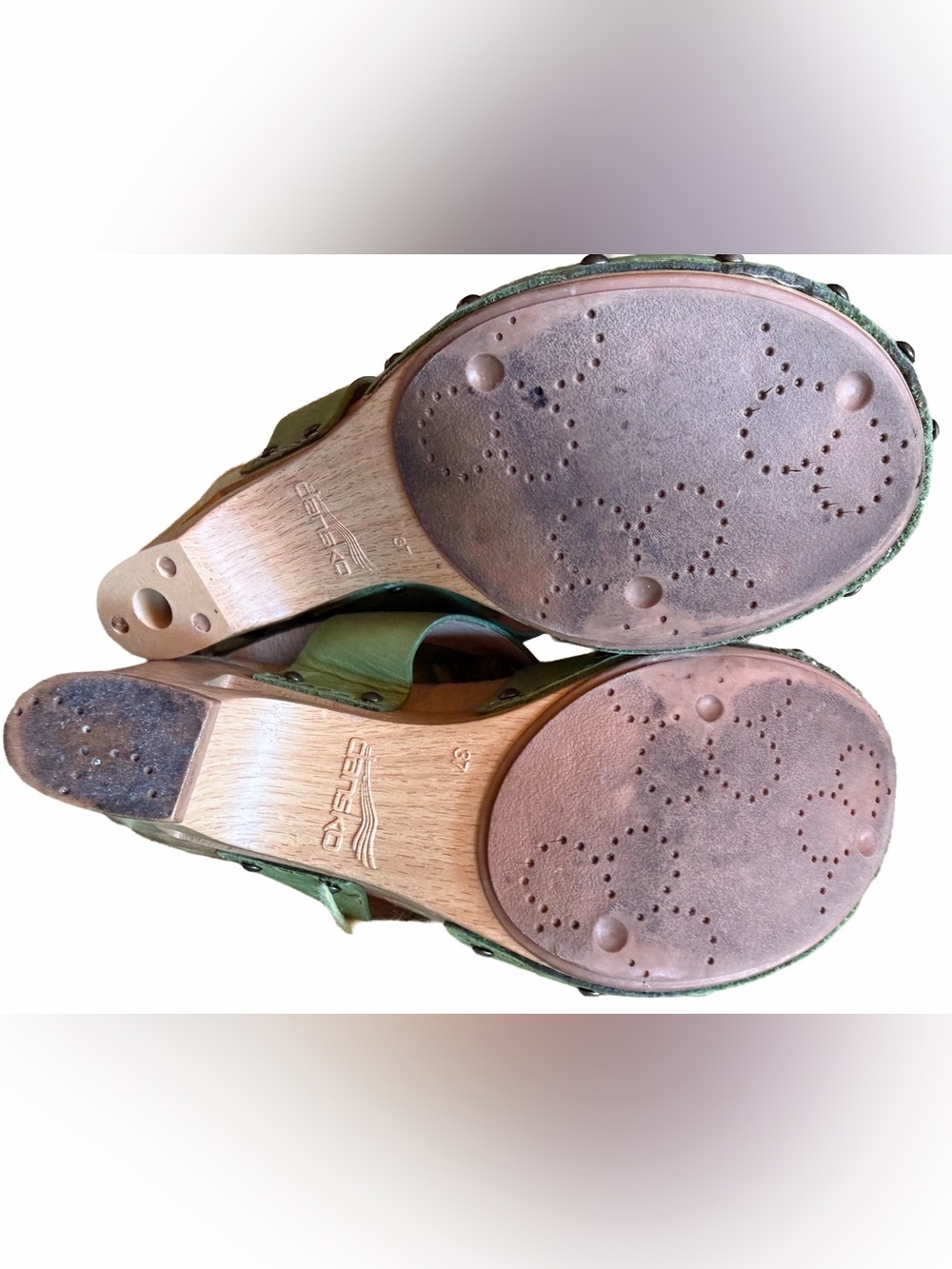 Dansko Thea Spring Green Leather Ankle Strap Clogs Size 37 6.5 7 Womens Shoes - Picture 6 of 10